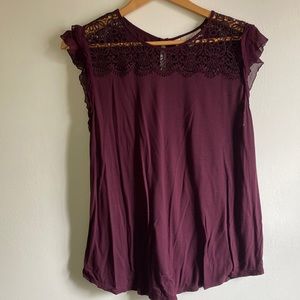 *BOGO FREE* LOFT ruffle flutter sleeve lace shell top L